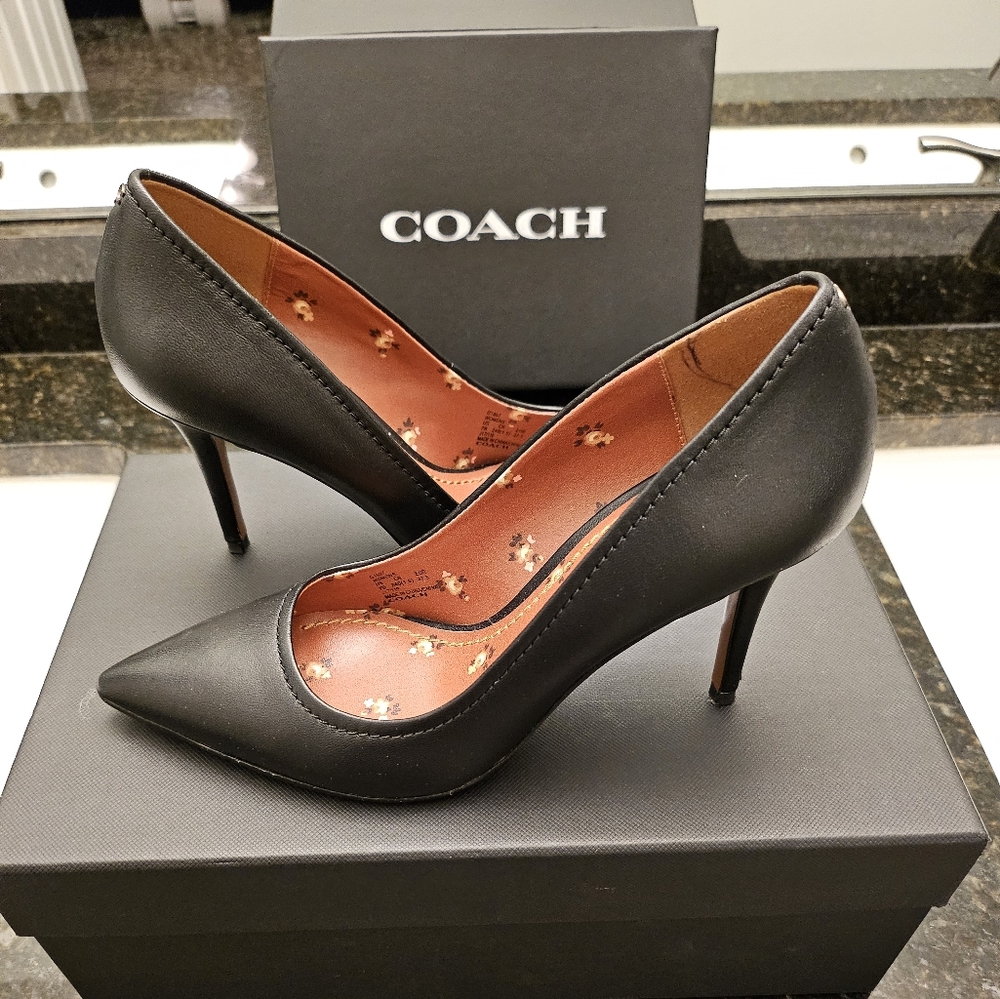 Coach Black Leather Heels with Pointed Toe